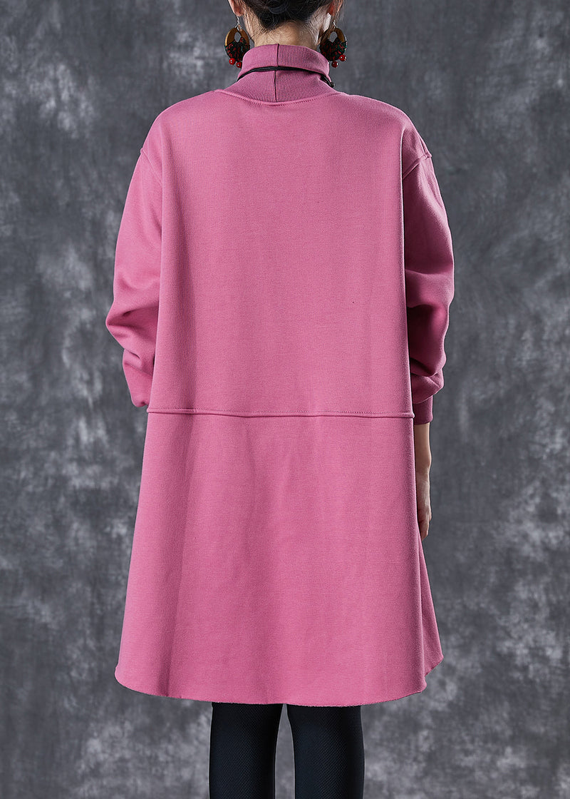 Simple Rose Turtle Neck Patchwork Cotton Mid Dress Fall