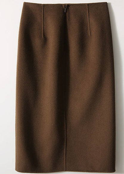 Diy Chocolate Colour Pockets Patchwork Zippered High Waist Woolen Skirt Fall