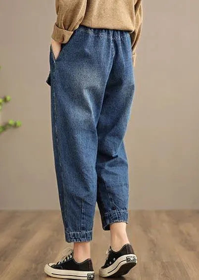 Handmade Spring Pants Oversize Denim Blue Photography Elastic Waist Trousers