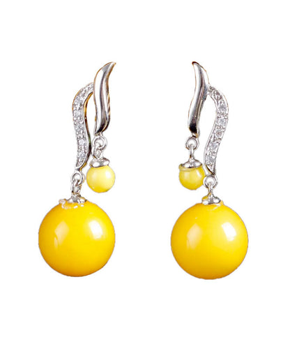 Yellow Sterling Silver Beeswax Ball Drop Earrings