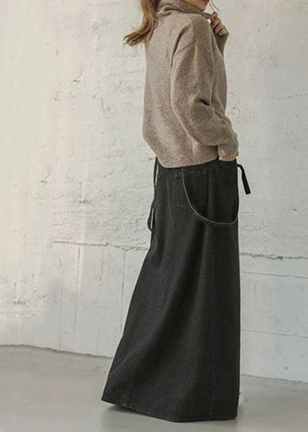 Black Asymmetrical Design Cotton Straps a Line Skirts Summer