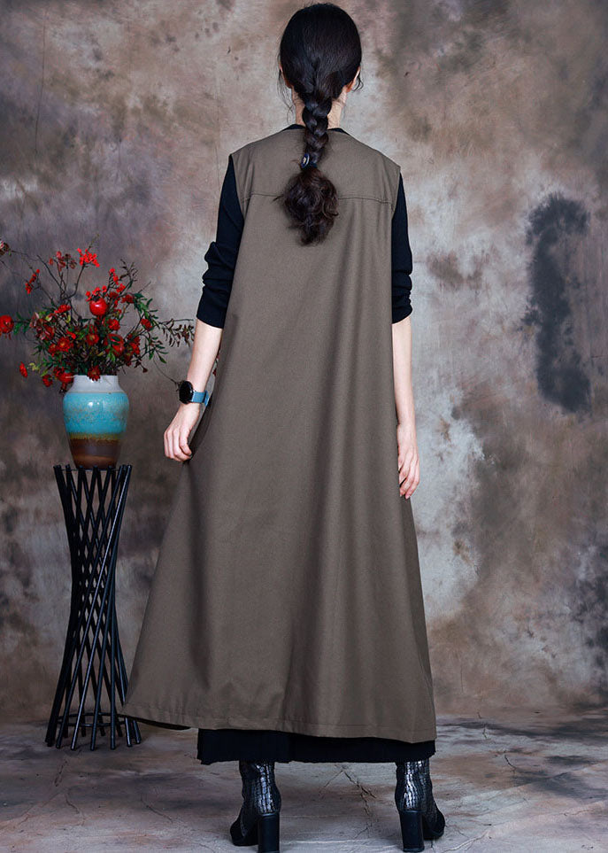 French Army Green Tie Waist Peter Pan Collar Velour Vest Spring