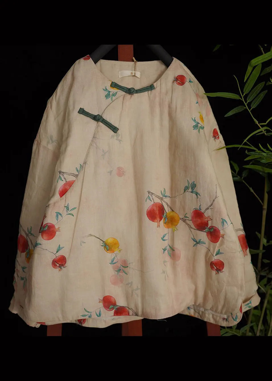Oriental Beige O-neck Print Fine Cotton Filled Coats