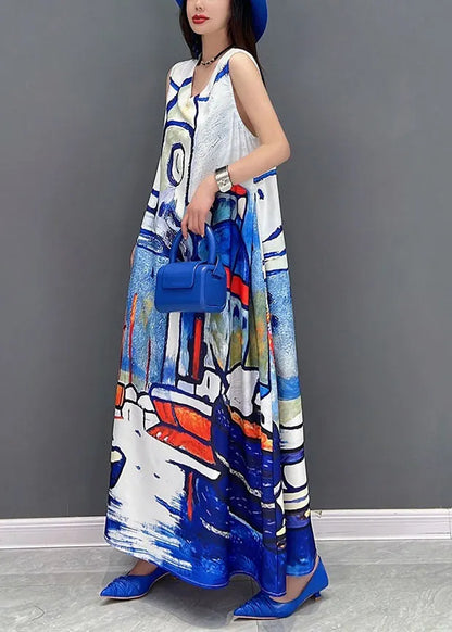 White V Neck Tie Dye Chiffon Beach Dresses Summer