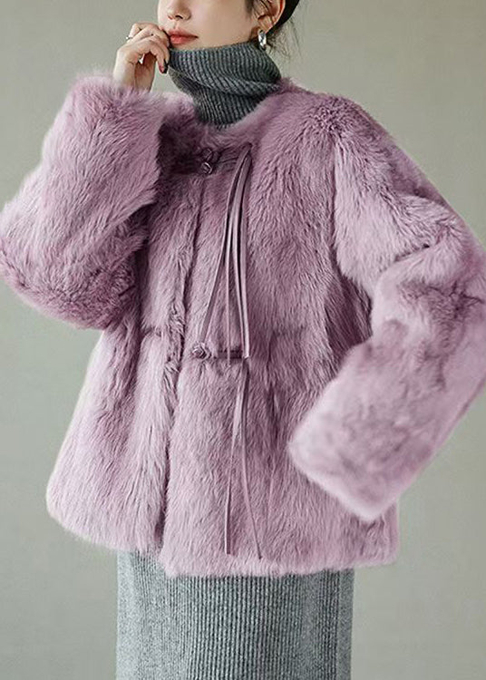 Purple Button Mink Hair Coat Winter