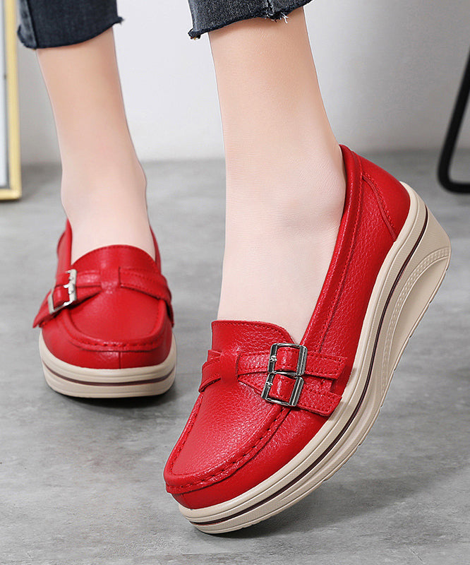 Splicing Platform Penny Loafers Red Cowhide Leather