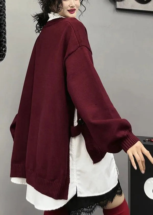 Brown Asymmetrical Patchwork Side Open Knit Dresses Spring