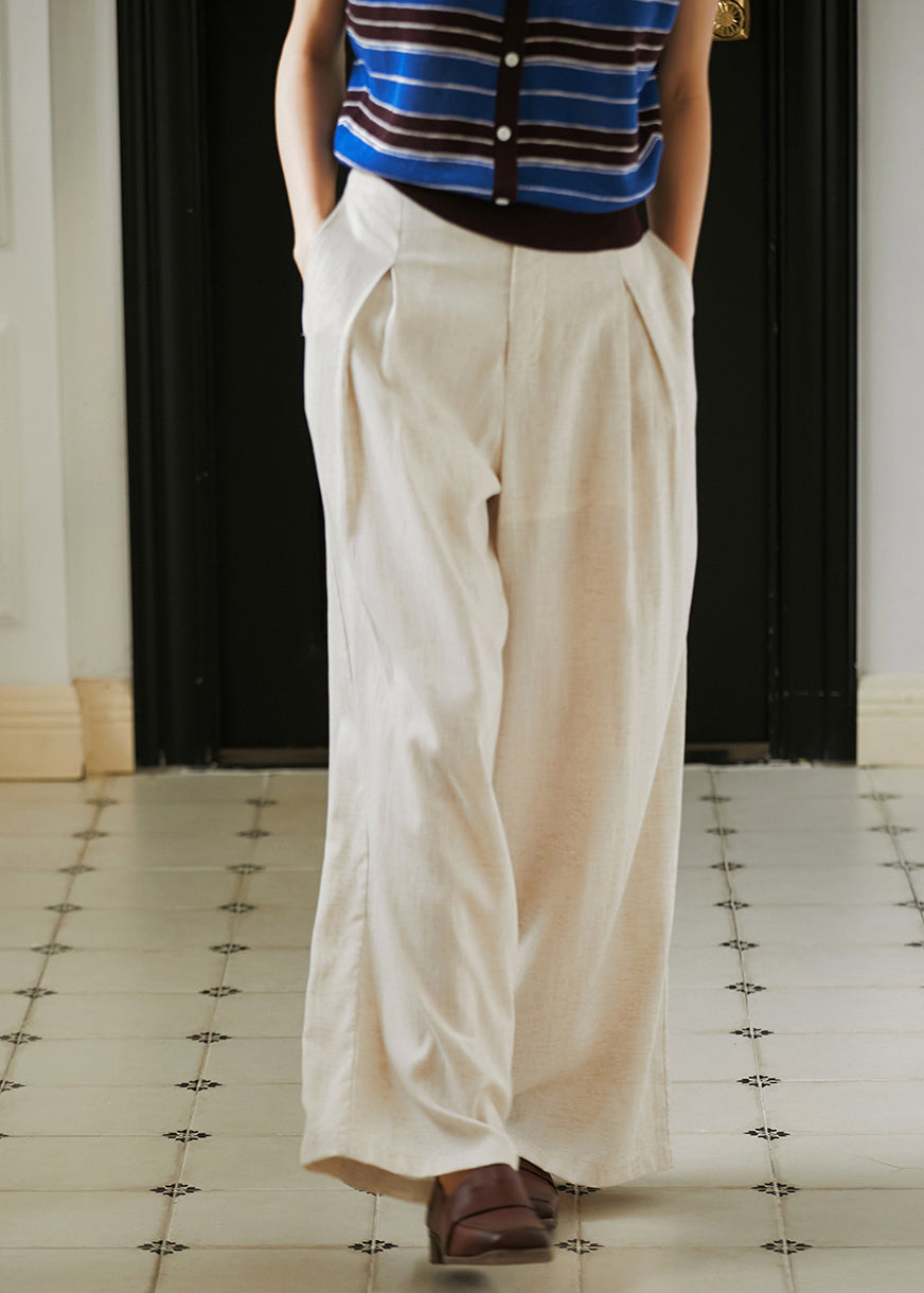 Organic Linen Color V Neck Cotton Two-piece Set Summer