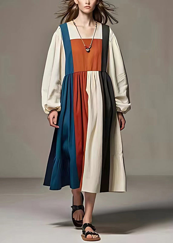 Colorblock Oversized Patchwork Cotton Dresses Fall