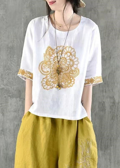 Navy O Neck Embroidered Cotton T Shirt Summer