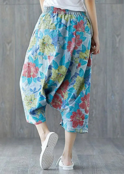 Green Pockets Hole Print Fall Pants Cotton
