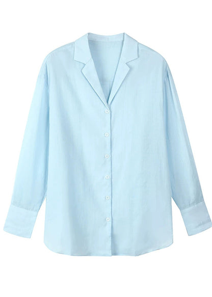 Fitted Blue Notche Button Shirt Spring