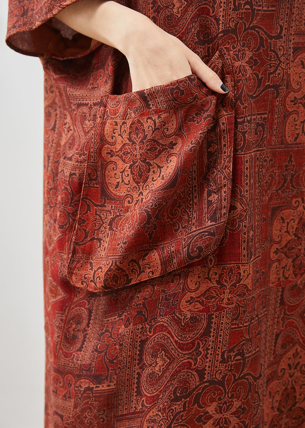 French Orange Oversized Print Cotton Ankle Dress Batwing Sleeve Summer