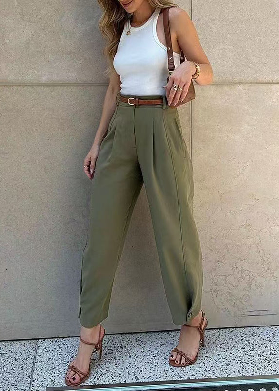 Army Green High Waist Cotton Harem Pants Fall