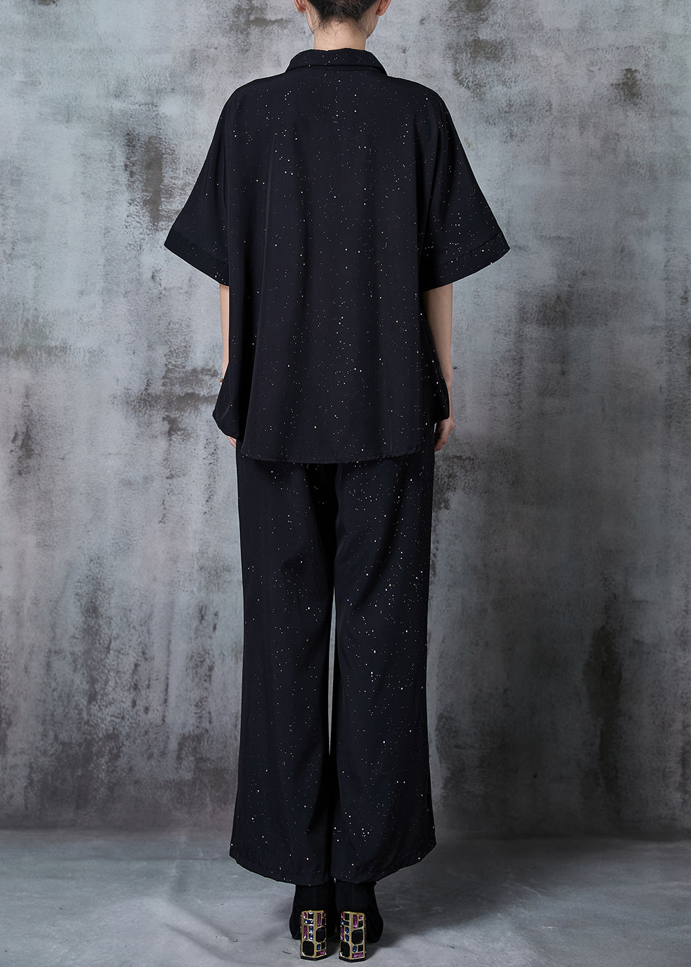 Organic Black Ruffled Sequins Chiffon Sets 2 Pieces Summer