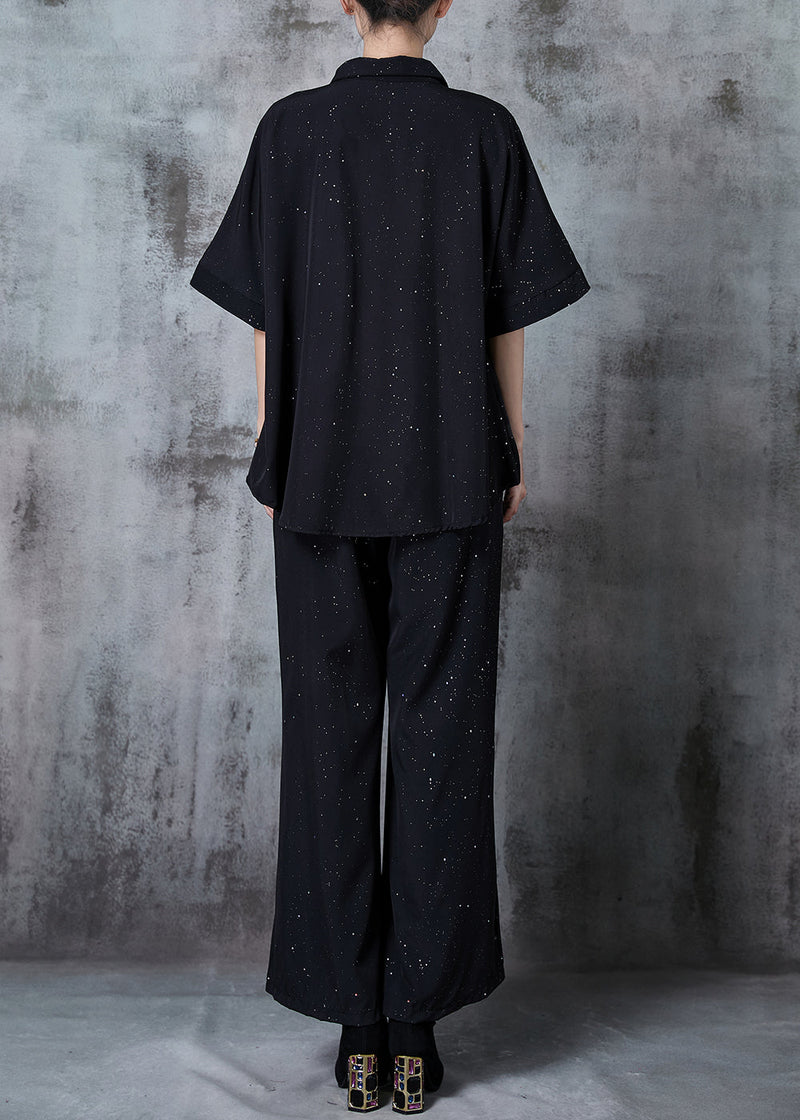 Organic Black Ruffled Sequins Chiffon Sets 2 Pieces Summer
