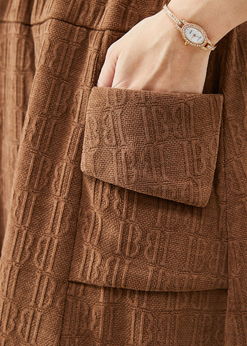 Coffee Jacquard Patchwork Corduroy Skirt Fall
