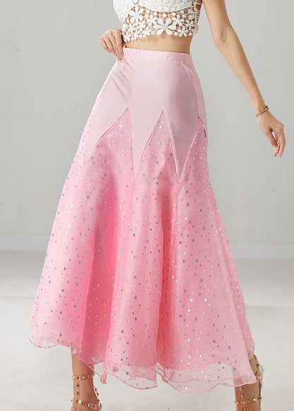 Pink Zircon Patchwork Tulle Dance Skirt Spring