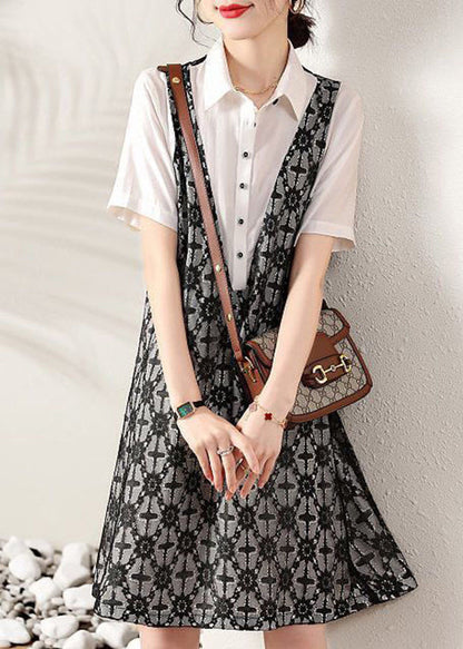 Peter Pan Collar False Two Pieces Cotton Shirts Dresses Summer