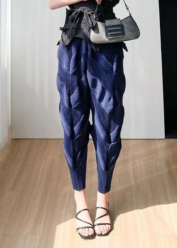 Black High Waist Wrinkled Silk Harem Pants Spring
