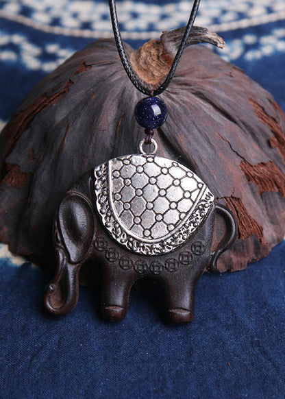 Retro Black Hand Knitting Alloy Elphant Pendant Necklace
