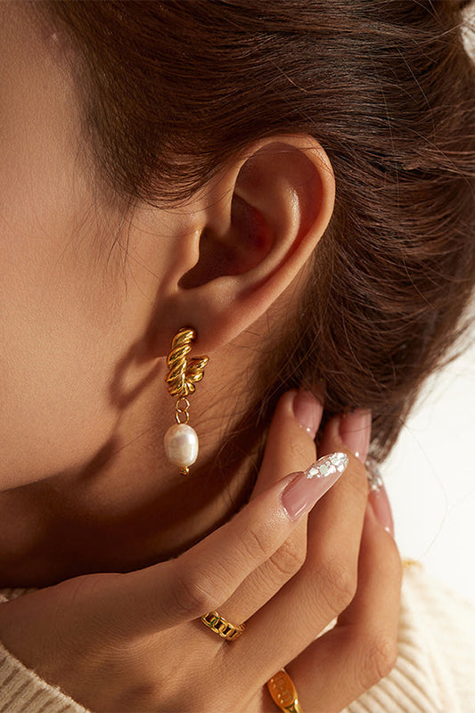 18k Twisted Hoop Fresh Water Pearl Drop Earrings
