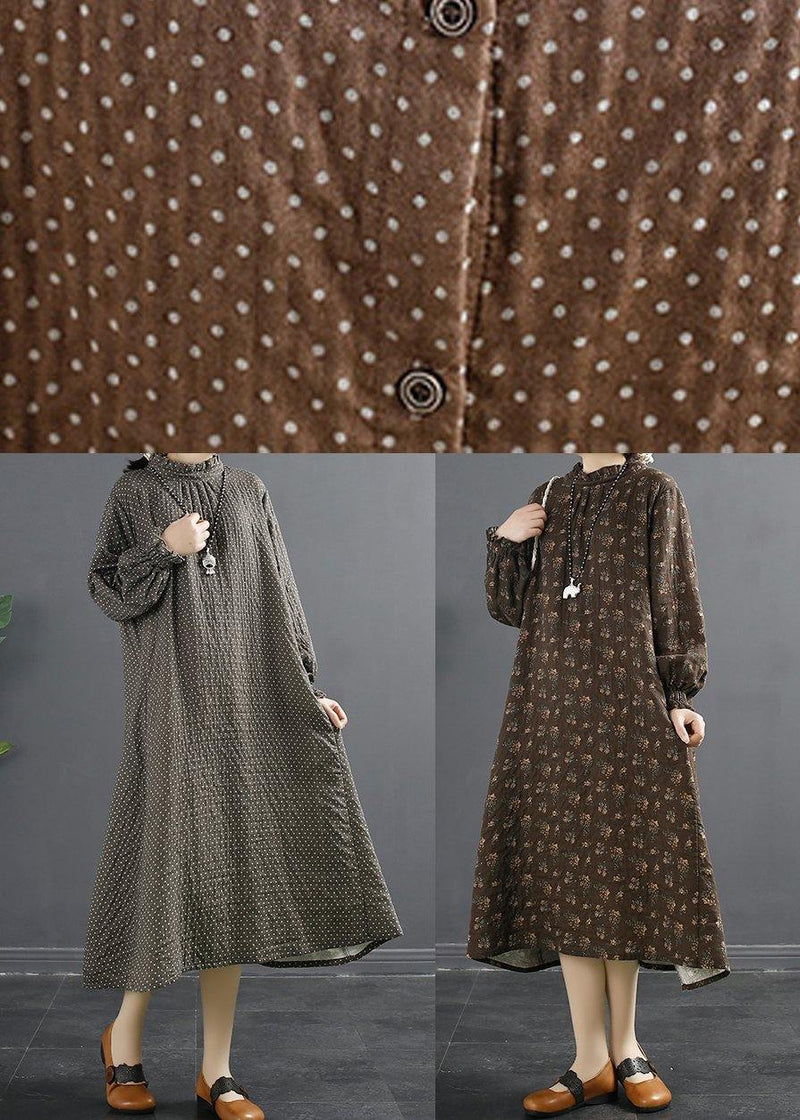 Classy Black Print Stand Collar Robes Dresses