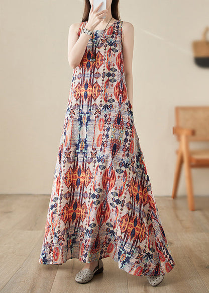 Orange Print Cozy Long Dresses Sleeveless