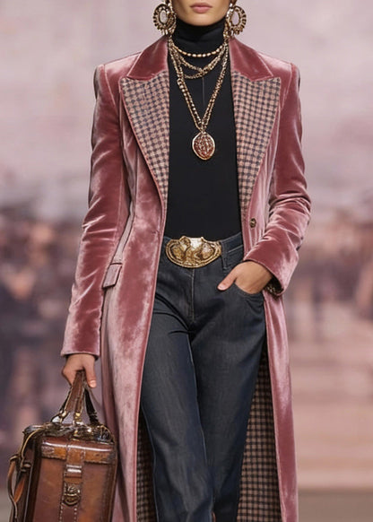 French Pink Peter Pan Collar Pockets Velvet Coats Spring