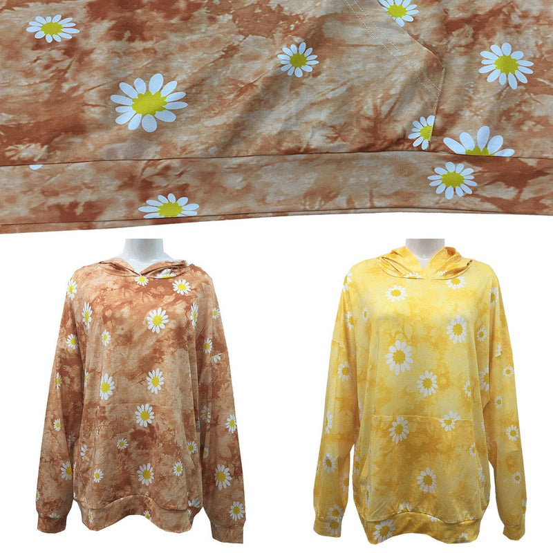 Daisy Print Tie Dye Hoodies Yellow Sweatshirts