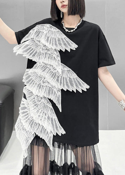 Summer New Black Embroidered Wings T-shirt Dress