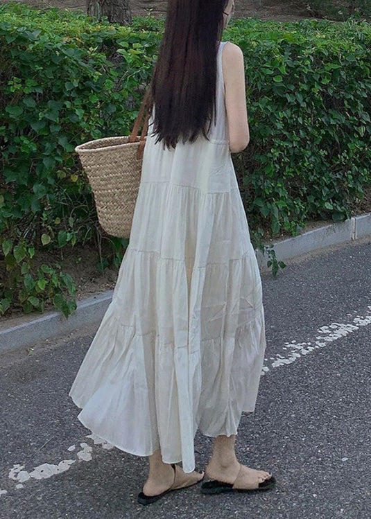 Beige V Neck Patchwork Vacation Chiffon Long Dresses Summer