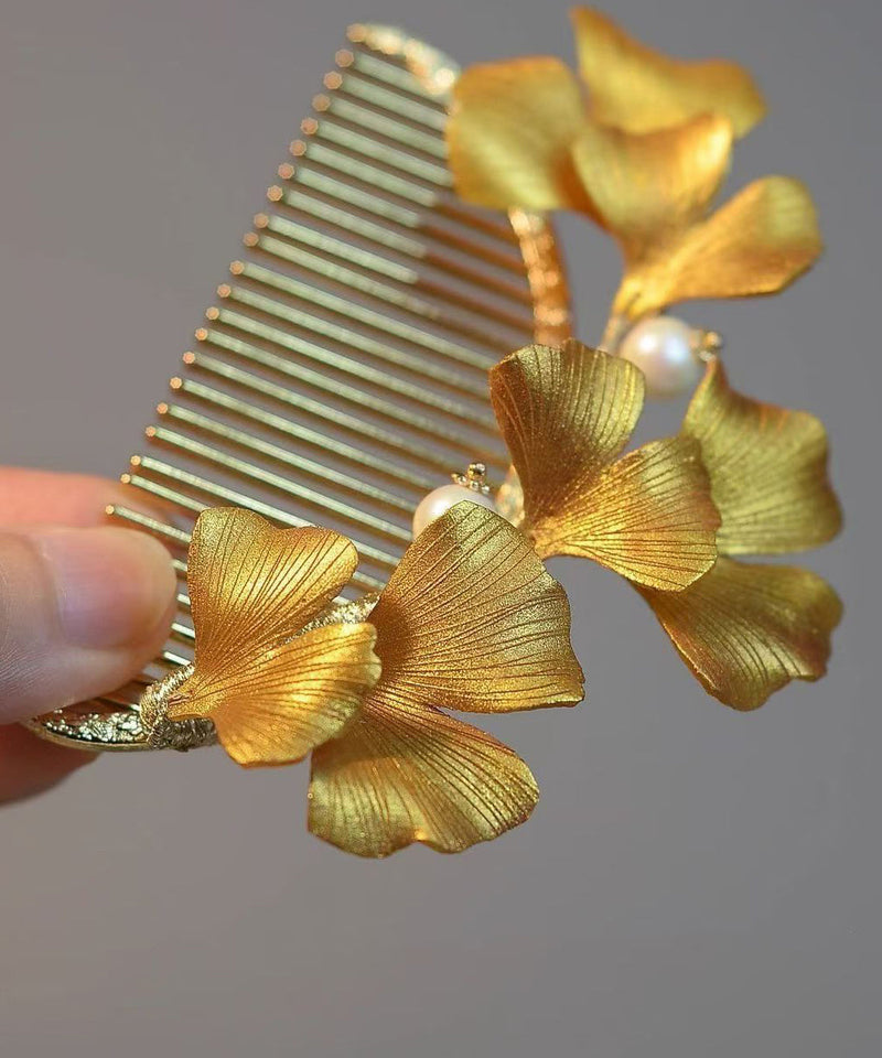 Yellow Sterling Silver Overgild Ginkgo Leaf Hairpin