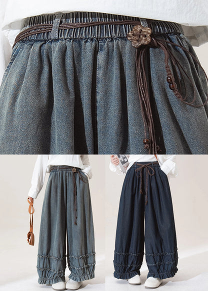 Dark Blue Dark Ruffled Pockets Lantern Jeans Spring