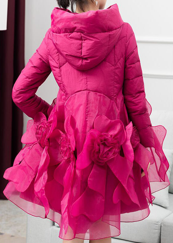 Italian Rose Hooded Pockets Patchwork Duck Down Winter Coats