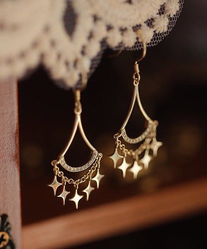 Gold Sterling Silver Overgild Zircon Star Tassel Drop Earrings