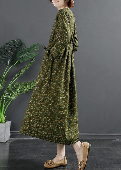Diy Green Print Quilting Clothes V Neck Maxi Dresses