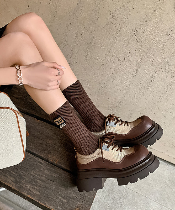 Brown Splicing Platform Loafers for Lace Up