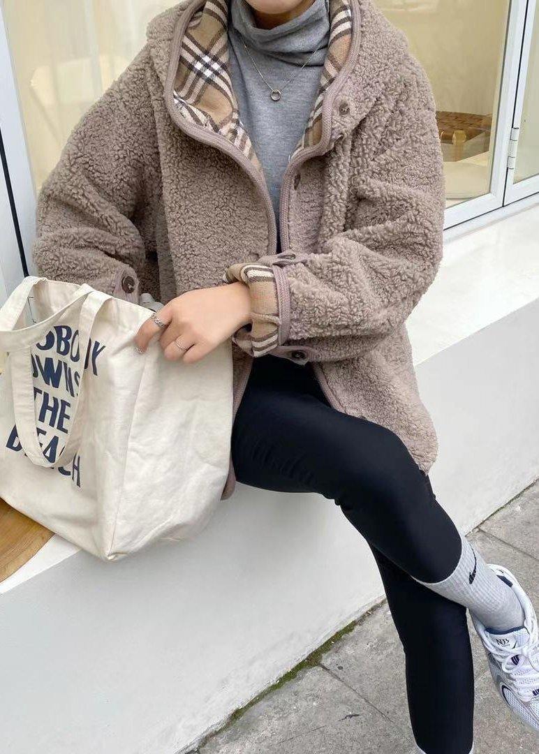 Light Chocolate Outwear Coat Hooded Pockets Outwears