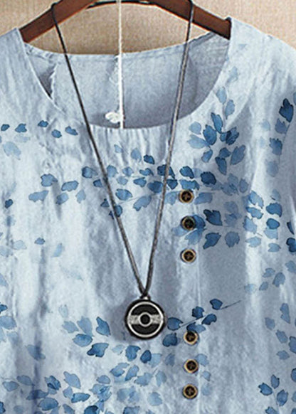 Yellow O-neck Embroideried Linen Tops Short Sleeve