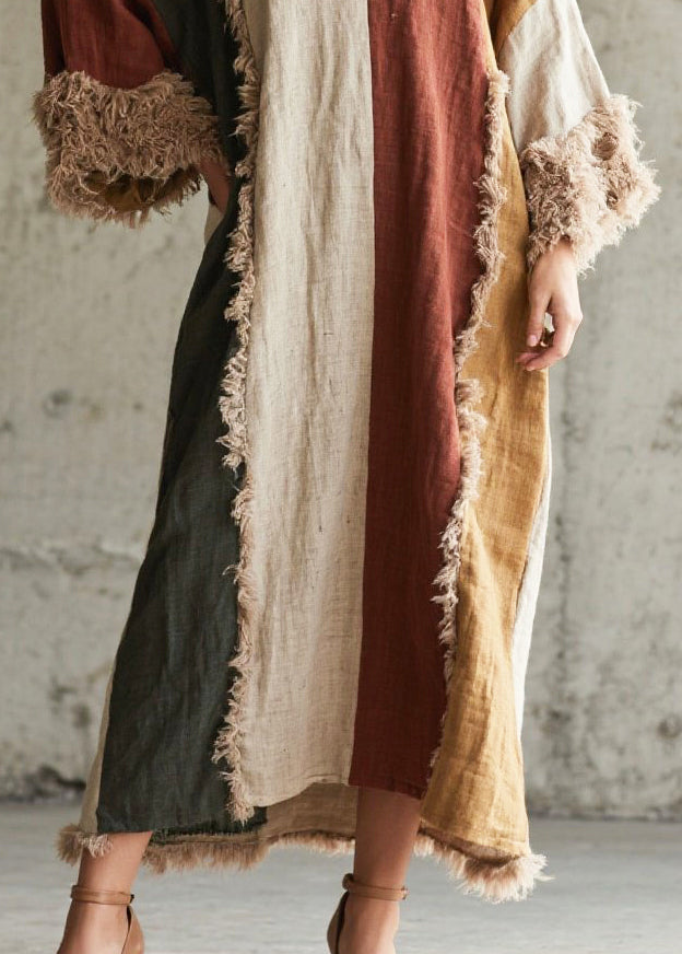 Stylish Colorblock Oversized Patchwork Faux Fur Maxi Dress Fall
