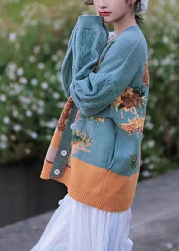 Green Button Cotton Knit Sweaters Coats Fall