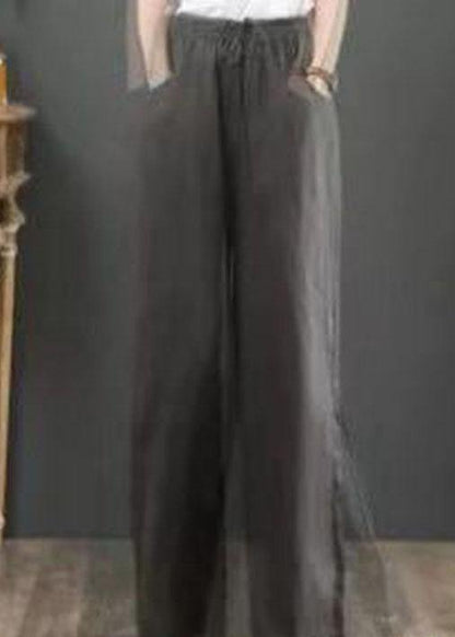 Color Elastic Waist Drawstring Wide Leg Pants With Pocket