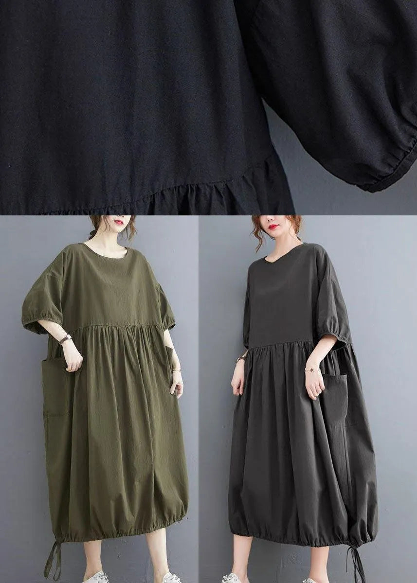 Style Black Cinched O Neck Holiday Dress Puff Sleeve