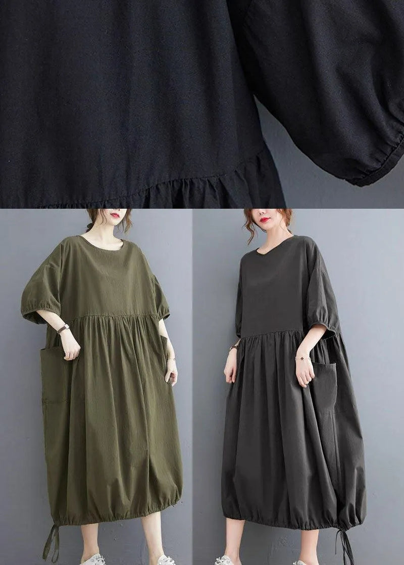 Style Black Cinched O Neck Holiday Dress Puff Sleeve