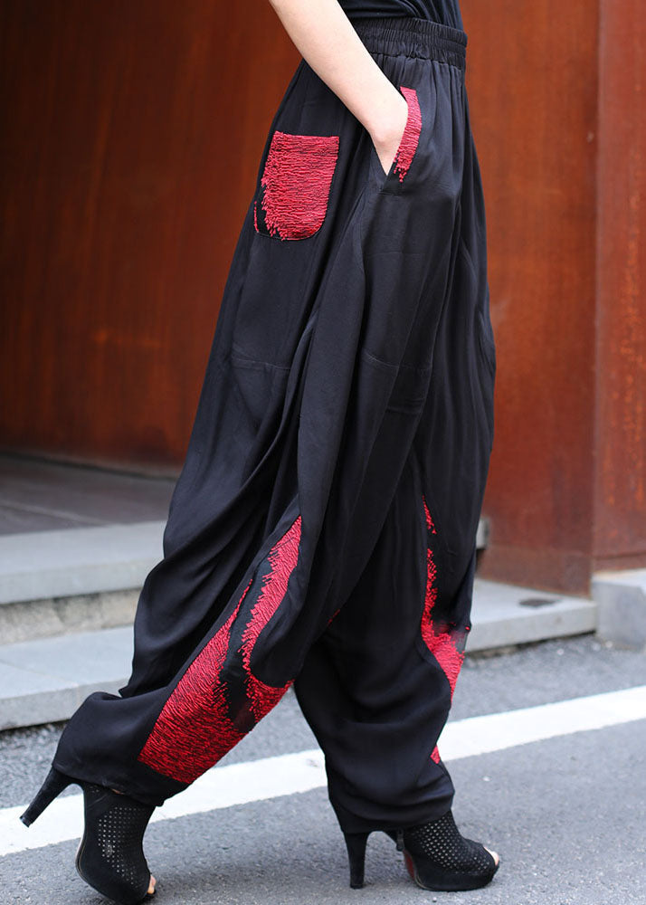 Diy Black Patchwork Hollow Out Pants Spring
