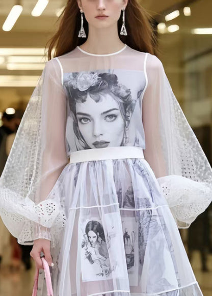 White Print Chiffon Perspective Dresses Summer