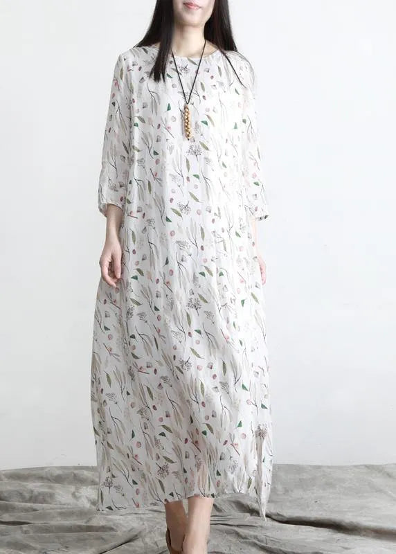 Unique Print Asymmetrical Design Linen Summer Robe Dresses
