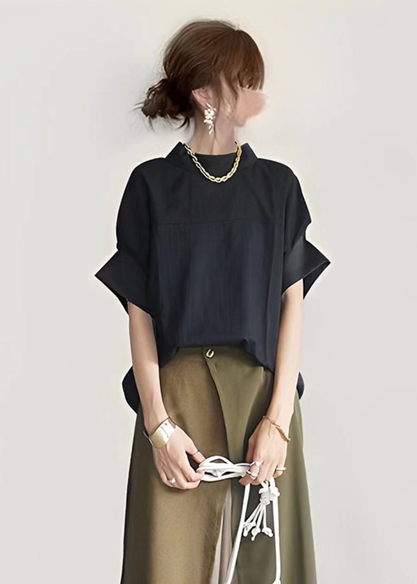 Diy Asymmetrical Patchwork Cotton Two Piece Set Outfits Batwing Sleeve