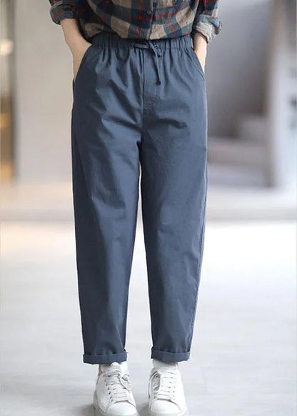 Navy Pockets Tie Waist Harem Fall Pants